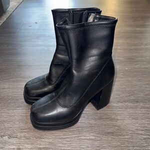 Women's Black Platform Block Heel Ankle Boots